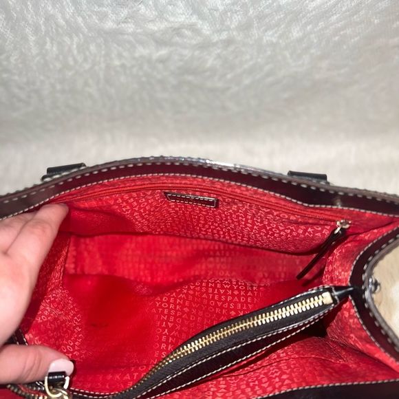 Kate spade Polka Dot Wellesley Quinn Black Khaki Canvas Leather Tote - Picture 16 of 16